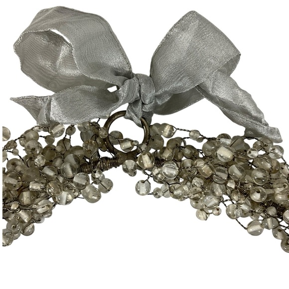 Pottery Barn Clear Glass Bead Wreath with Silver Ribbon Elegant Home Decor 12” - Picture 2 of 7